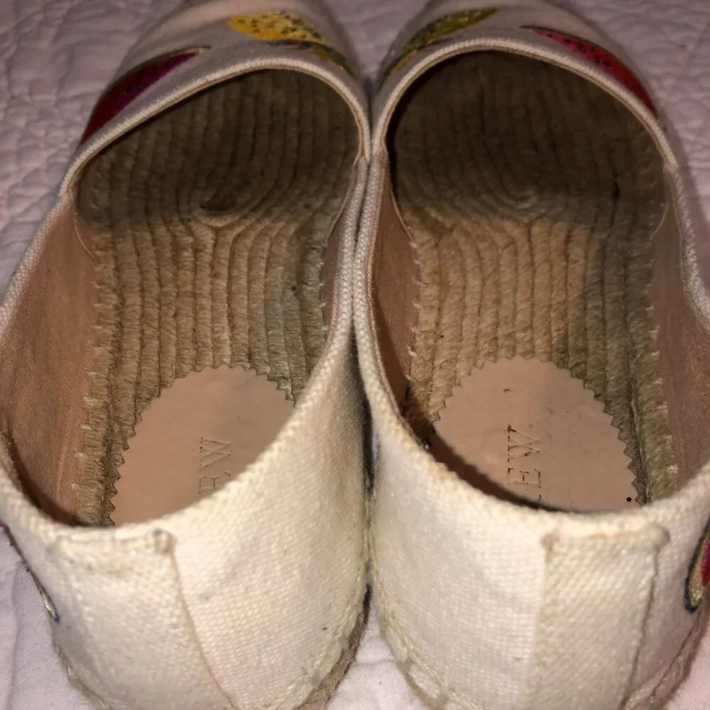 J Crew Canvas Espadrilles with Stitched Fruit Design, Size 9.5